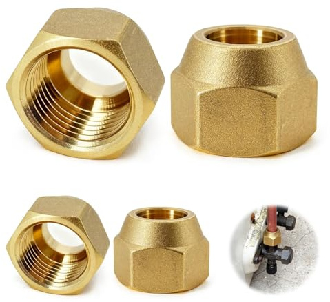 Lot de 4 écrous de raccordement en laiton 1/2 - Écrou de raccordement pour le montage de climatiseurs split - Diamètre de l'écrou : 17,2 mm - Écrou en laiton 1/2 - Convient pour raccord de tuyau de