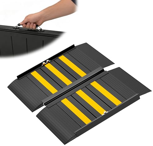 XARILK 2FT Portable Wheelchair Ramp with Handle, Non-Slip Aluminum Ramps for Wheelchairs for Home, Folding Handicap Wheelchair Ramp for Doorways, Thresholds, Steps, Curbs, Stairs, 360 kg Capacity