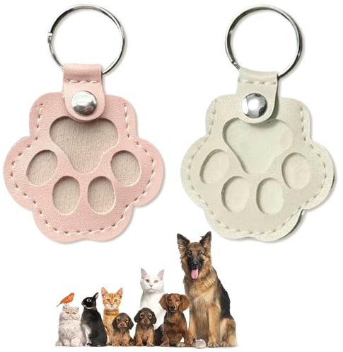 Yoljun Schlüsselanhänger Hund, 2 Stück Pfoten Design Schlüsselanhänger Leder, Wasserfestes Taschenanhänger Damen mit Gedenkbox, Emotionales Erinnerung Hund Geschenk für Tierliebhaber Frauen Männer