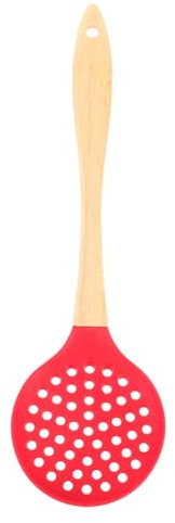 Alipis Colador de Cocina Silicona Resistente Calor con Mango Madera Ergonómico para Servir Alimentos y Escurrir Aceite Utensilio Multiuso para Hogar y Restaurante Rojo