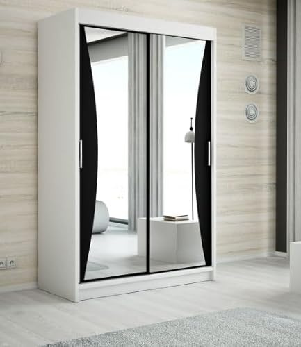 A&J MöbelLand Schwebetürenschrank NIKO Kleiderschrank 2-türig mit Spiegel, Garderobe 180 cm (Weiß)