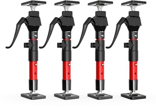 3–H 4 x dörrspännare, tengspännare, teleskopstöd 32–50 cm till 50 kg, dörrkarmsklämma enhandsstöd, monteringsstöd höjd justerbar steglös dörrspridare upp till 45 °, stålbyggstöd teleskopstång (röd)