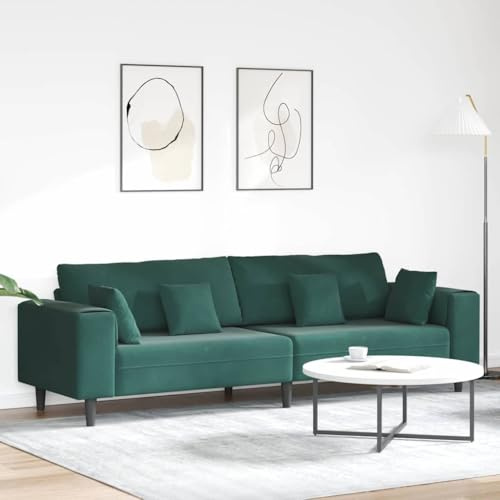 YuuSsea lyxig sammetssoffa mörkgrön, 208 cm sittbredd, med kudde, träram, för vardagsrum, modern design, 4-sitsig