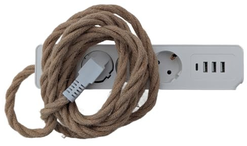 Vintage 3-Fach Steckdosenleiste mit Stoffkabel 2m – 16A Retro Verlängerungskabel, geflochtenes Textilkabel, klassisches Old-School Design, TUV/GS/CE Zertifiziert – Auswahl aus 5 Farben (Palace Clay)