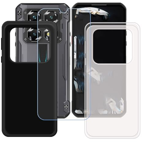 CongJiaLingXi Funda para Oukitel WP60 (7.2) + Screen Protector, [2 Piezas] Negro + Translúcido Suave Silicona Caso + Cristal Templado Film Vidrio.