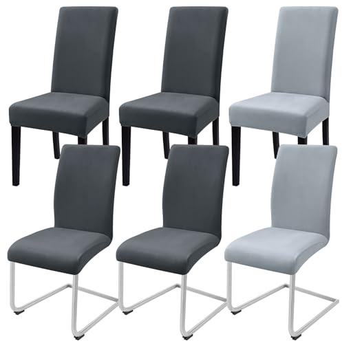 Alishomtll Samt Stuhlhussen 6er Set Stuhlbezug Hussen für Stühle Stuhlhussen Schwingstühle Abnehmbar Esszimmer Stuhlbezüge Freischwinger für Küche Restaurant Hotel Bankett (4 Dunkelgrau+2 Hellgrau)