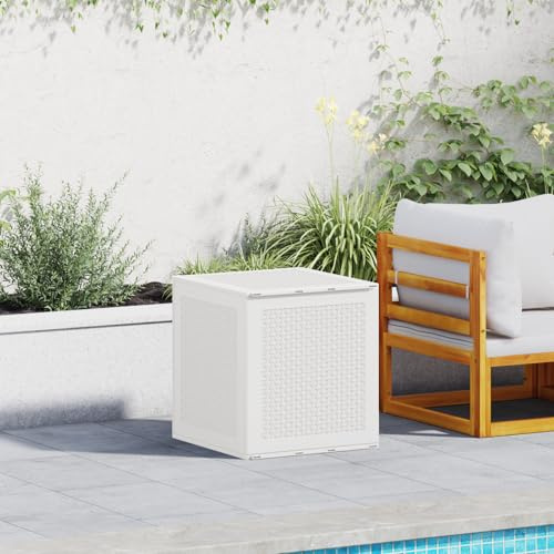 IBUQDDV Weiße Gartentruhe aus PP Kunststoff 55x53x57 cm, Wetterfeste Aufbewahrungsbox für Terrasse Balkon Garten, Robuste Outdoor Lagerbox, UV-beständig und Wasserdicht, Einfache