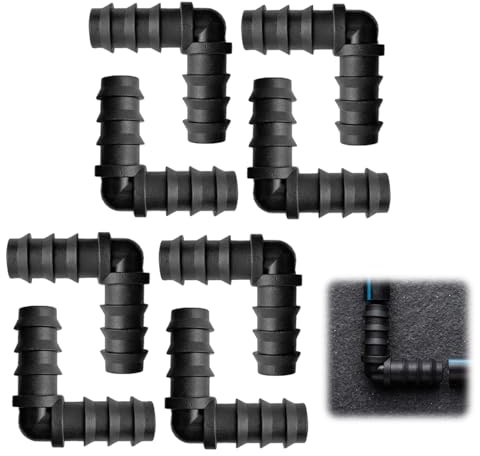 8 Pcs 13mm (1/2 Inch) Garden Barbed Connector Plastic 90-Degree Elbow Irrigation Hose Connector for Drip Watering Systems, Garden Irrigation Connector Set (Black)