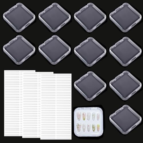 TBCDS 12 pcs press on nails vide, 135pcs de ruban adhésif double face amélioré, support ongles capsules, présentoir pour faux ongles transparent (7.5×7.5CM)