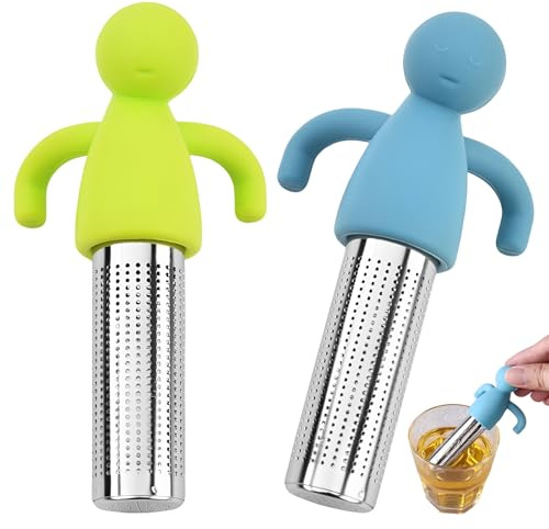 GWEOR Infusor de te 304 Acero Inoxidable 2 Piezas, Coladores de té para té suelto, Con tapa y asa de silicona resistente al calor, Apto para teteras, tazas de té y tazas