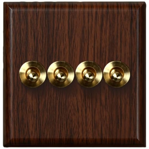 Interruptor de luz retro para interruptor de pared vintage, panel de interruptor de nogal, panel decorativo para interiores, tablero de PC para dormitorio, sala de estar, cocina y oficina (4 bandas)