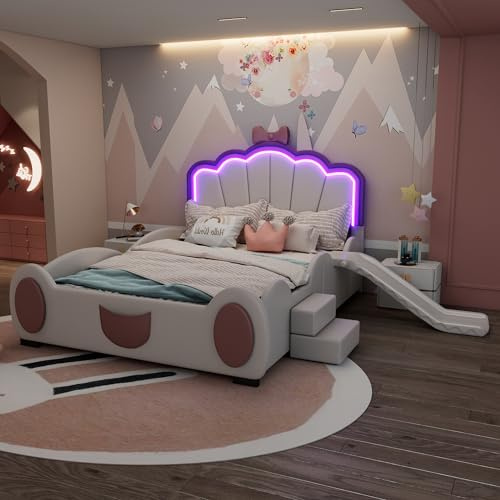 Letto 90x200 cmImbottito In PU E MDF Con Sagoma A Farfalla, Scaletta Laterale E Letto Con Scivolo, Senza Materasso, Letto Da Una Piazza E Mezza, Per Zona Notte Domestica