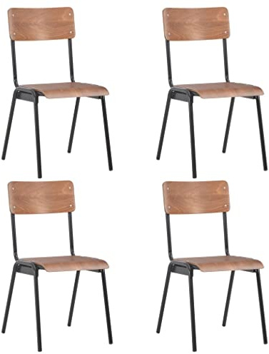 sephironlbb Set of 4 Brown Solid Plywood and Powder Coated Steel Stackable Ergonomic Dining Chairs with Backrest Seat Height 46cm Heavy Duty Frame for Kitchen, Dining Area and Living Room