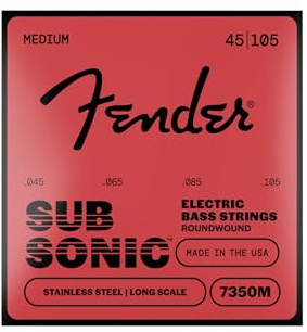 Fender SubSonic 7350M Bassträngar Rostfritt Stål Long Scale .045-.105 | 4x långsträngar i rostfritt stål för bas, tjocklek .045-.105, ljus ton, korrosionsbeständig, elbas