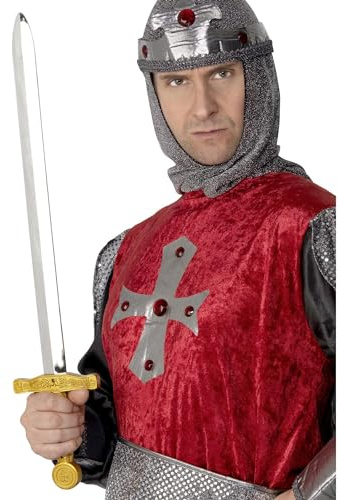 Smiffys Knights Sword, Silver Straight Hilt, 62cm / 24in, Historical Fancy Dress, Historical Dress Up Accessories Halloween
