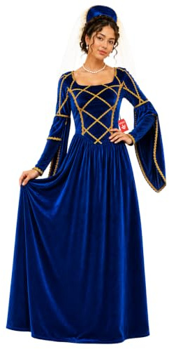 Fun Shack Deguisement Reine Medievale Femme, Costume Halloween | Robe Bleue & Coiffe Assortie, Look Royal Médiéval, À Enfiler, Parfait pour Halloween, Idéal pour se Déguiser