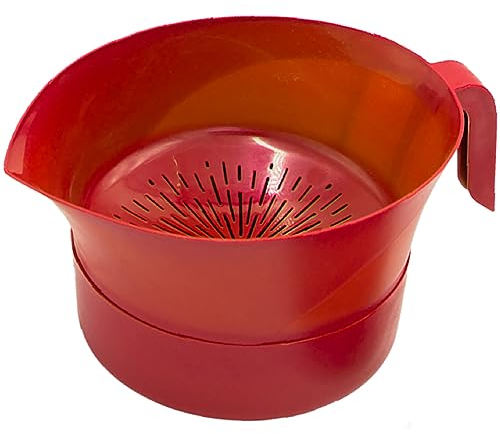 Easy Greasy Colander Grease Strainer With Handle And Container, Catch Bowl With Lid 3 Piece Strain Set | Strains Ground Beef, Bacon & Pasta | Safe Kitchen Gadget BPA Free | Made In The USA (Red)