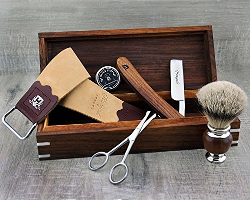 Geschenk-Rasierset Straight Cut Throat Razor - Dachshaar-Leder-Friseurgürtel, Rasierstreifen-Schleifpaste und Nasenhaarschnitt-Schere