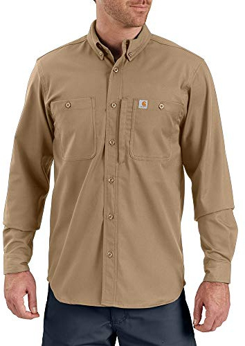 Carhartt för män Skjorta Robust professionell långärmad arbetsskjorta, Mörk kaki, S