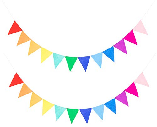 LOVENJOY 2 Assembled Rainbow Banners Felt Bunting Multicolor for Colorful Birthday Party Decorations