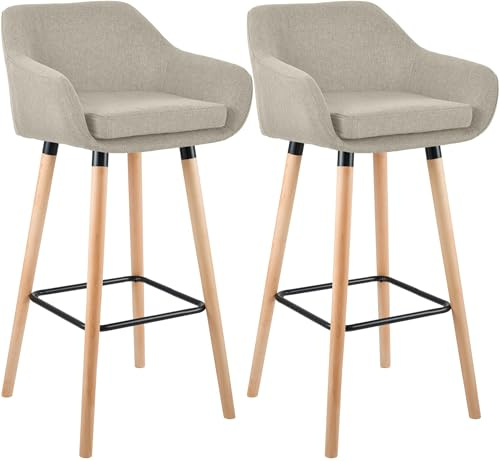 CLP Lot de 2 tabourets de Bar rembourrés avec Dossier Grant, chaises de Bar en Tissu, piétement en Bois, capacité de Charge jusqu'ŕ 150 kg, Couleur:crčme