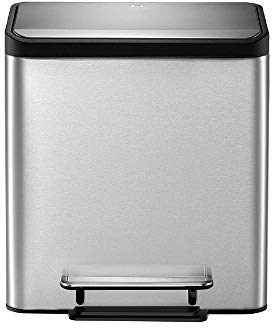 EKO Ecocasa Recycling Kitchen Bin 15+15Litre, Pedal Rubbish Bin with Two Removable Inner Buckets, Perfect for Kitchen & Home, Stainless Steel