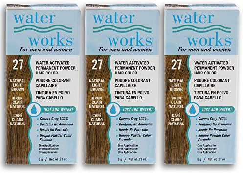 Water Works Hair Color Powder, Light Brown – Permanent Hair Dye for Root Touch-Up & Full Coverage, Men & Women, 3 Pack