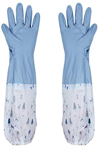 Fashion Gummi-Handschuhe zum Geschirrspülen, Reinigen, Haushaltshandschuhe mit Baumwollfutter, wiederverwendbar, verdickt, rutschfest, wasserdicht