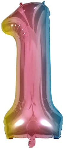 DIWULI Luftballon 1 Geburtstag XXL Rosa Regenbogen Zahl 1