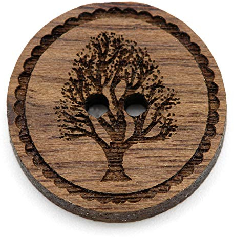 NaturSchatulle Holzknöpfe Gravur Motiv Lebensbaum 12-30mm I 25 Stück Nussbaum 2 Loch Knöpfe Holz DIY Basteln Nähen Schmuckherstellung Annähen Rund 15mm