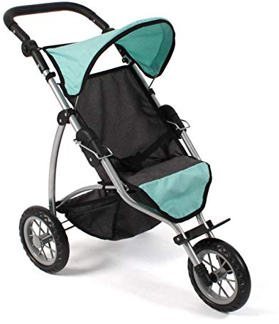 Bayer Chic 2000 - Puppenwagen Leon, Jogging Buggy, Puppenjogger für Kinder von 4 bis 8 Jahren, Melange dunkelgrau, Mint, 75 x 40 x 73.5 cm