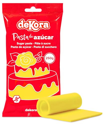 dekora - Kuchendeko Fondant Gelb - Tortenfondant Zuckerpaste für Torten und Cupcakes - Rollfondant für die Herstellung aller Arten von Dekorationen - Einfaches Formen - 250 g