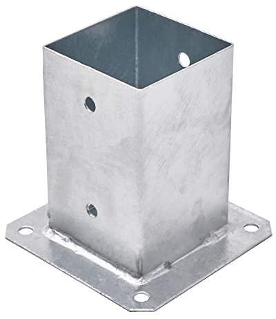 TRIBECCO Ground Sleeve with Dowel Plate for Square Wooden Posts 91 x 91 mm Height 150 mm Hot-Dip Galvanised Steel Screw-On Sleeve as Anchoring for Carports Fences Gate Posts Palisades