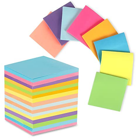 16 Blöcke Haftnotizen 7,6 x 7,6 cm, selbstklebende Blöcke in leuchtenden Farben, einfach zu posten für Zuhause, Büro, Notizbuch, 800 Blatt bunte selbstklebende Notizzettel