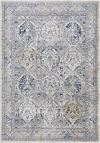 Livabliss Mayfair Alfombra Vintage Oriental - Alfombra Salon, Habitacion, Pasillo o Dormitorio, Estilo Tradicional Bohemio, Natural, Facil de Limpiar, Alfombras Grande 160x220cm, Gris y Azul