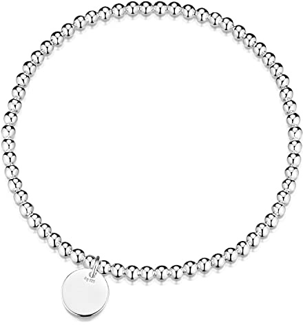 MATERIA by Matthias Wagner Stretcharmband Silber 925 Kugelarmband elastisch mit Gravur Anhänger rund