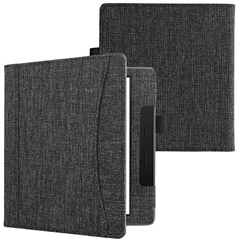 kwmobile Flip Hülle kompatibel mit Amazon Kindle Oasis 10. Generation - Vorderfach Handschlaufe - Dunkelgrau