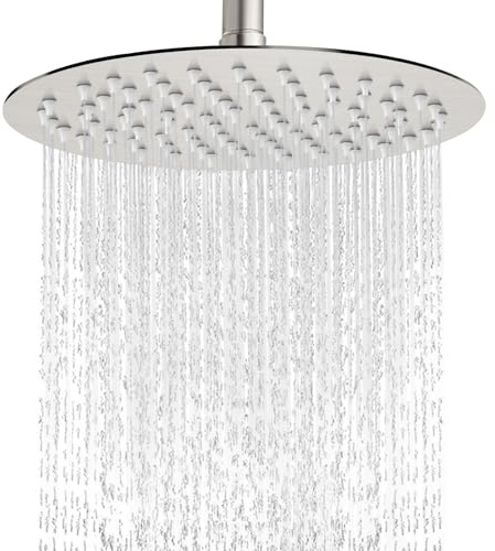 Midanya Runder Regenduschkopf, Hochdruck, gebürstetes Nickel, 30,5 cm | 360° drehbar, Decken- oder Wandhalterung, Wasserfall-Abdeckung, Badezimmer-Umbau, großer Regenduschkopf aus Edelstahl