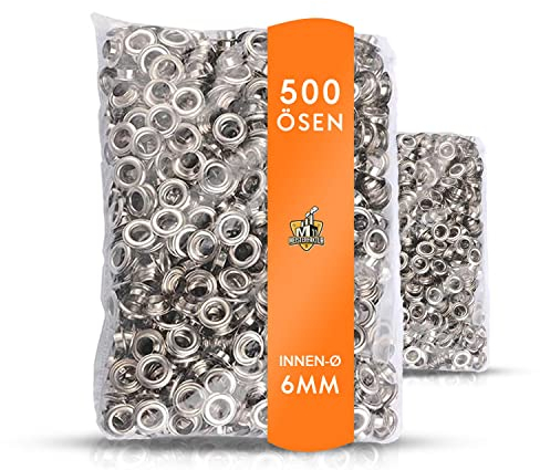 Meisterfaktur 500 eyelets - suitable for the Meisterfaktur eyelet pliers - ideal for fabrics, canvases, curtains, tarpaulins and banners (6 mm)