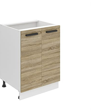 Belini Unterschrank Küche, Küchenunterschrank 60 cm Breite. SD2 Küchenunterschrank ohne Arbeitsplatte. Küchenschrank mit 2 Türen, Sonoma-Eiche