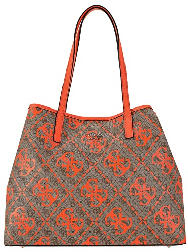 GUESS Women Vikky Large Tote Bag, Latte-Logo/Orange