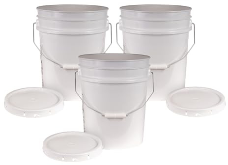 ATERET 4 Gallon White Bucket & Lid - Durable 90 Mil All Purpose Pail - Food Grade - BPA Free Plastic (3 Pack)