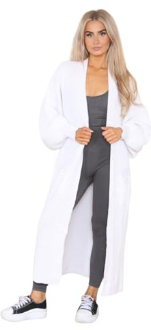 celebmodelook Womens Balloon Sleeve Cardigan Ladies Chunky Knitted Open Front Winter Oversized Long Maxi Cardigan