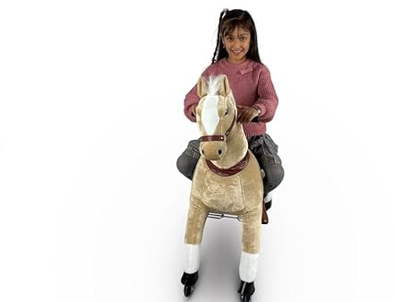 FINOOS Pony Ride – Caballo balancín – Paseo a caballo – Peluche con ruedas – Niños – Pony – Ruidos de animales caballo – Equitación – Peluche – Caballo de juguete – Marrón (S – 3 – 5 años)