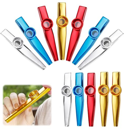 RobLuX 12 Stück Kazoo,Kazoo Instrument,Vergoldetes Kazoo Musikinstrument,Kazoo Membran Musikinstrumente für Kinder und Musikliebhaber,Anfänger und Kinderpartygeschenke (4 Farben)