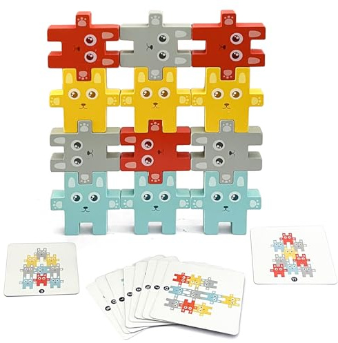 Goujfol Montessori Holzspielzeug ab 2 3 4 5 Jahren Stapelspiel Holzspielzeug Tiere zum Stapeln Bausteine Balancespiel Holz Motorikspielzeug Feinmotorik Lernspielzeug Geschenke für Mädchen Jungen