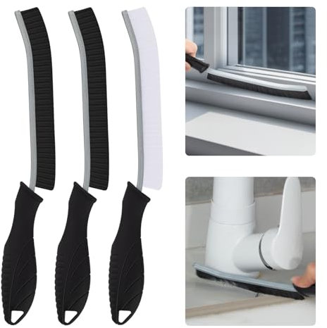 KMOSENIA Brosse De Nettoyage - Brosse À Joints, Brosse À Poils Durs, Brosses pour Les Joints De Carrelage, Fournitures De Nettoyage pour Cuisine, Toilettes, Salle De Bai (3, Noir)