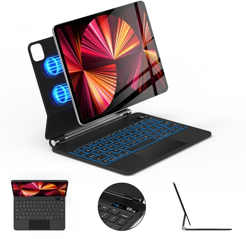 SOPPY Funda magnética con teclado para iPad Pro de 11 pulgadas 4ª/3ª/2ª/1ª (2018-2022), iPad Air 7ª/6ª/5ª/4ª, funda magnética flotante con trackpad, retroiluminación de 7 colores, pantalla de batería