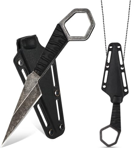 Fonyet Neck Knife Messer EDC Messer mit Kydex 16cm Scheide Outdoor Klein messer mit Kette Stiefelmesser Scharfes Campingmesser Tactical Knife für Outdoor Survival