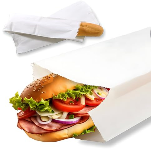 Clearly Paper Bread Bags, 14x6 inch Baguette Bag for Homemade Bread Maker, Bakery, Paper Takeaway Bags for Food (50)
